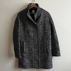 Vtg J. Crew 00 Houndstooth Wool Blend Black and Gray Pea Coat